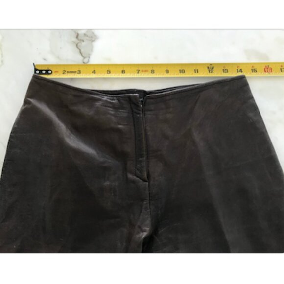 VAUNT BROWN LEATHER ITALIAN BOOTCUT PANTS SIZE US 4 - Picture 10 of 16